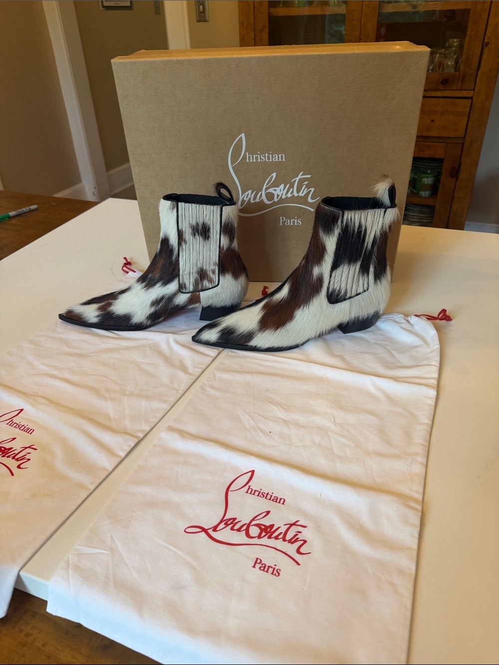 Christian Louboutin Women’s Sz 9.5 Cheliviss Flat Calf Hair Low Boots